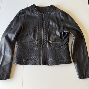 Joujou Vegan Leather Black Embossed Jacket Women's Size Large